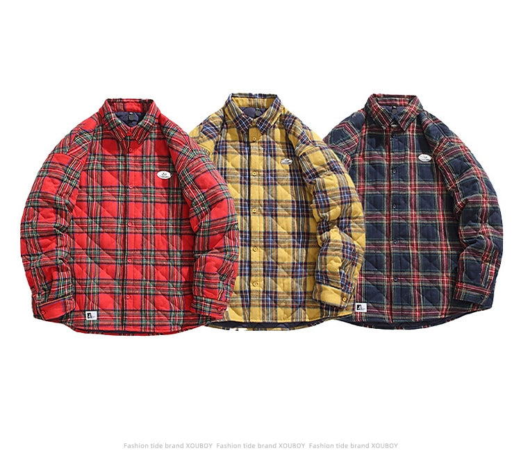 51 Hip Hop American Vintage Thickened Plaid Cotton-Padded Coat for Men Winter Tide Embroidery Couple Cotton Coat Jacket