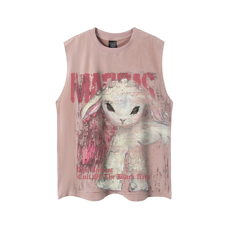 Print Sleeveless Hip Hop Oversize Casual Suede