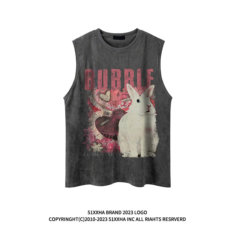 51 Hip-hop European and American Fashion Brand Fun Rabbit Print Basketball Vest Men's Summer Hiphop Waistcoat Sleeveless T-shirt