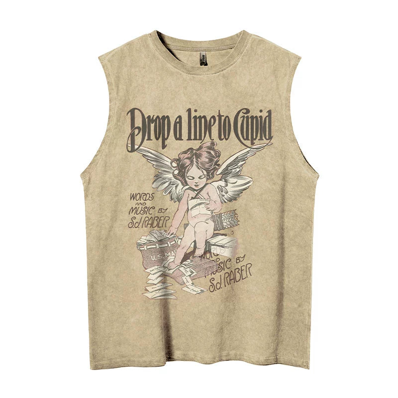 Fashion Brand Angel Print Casual Vest