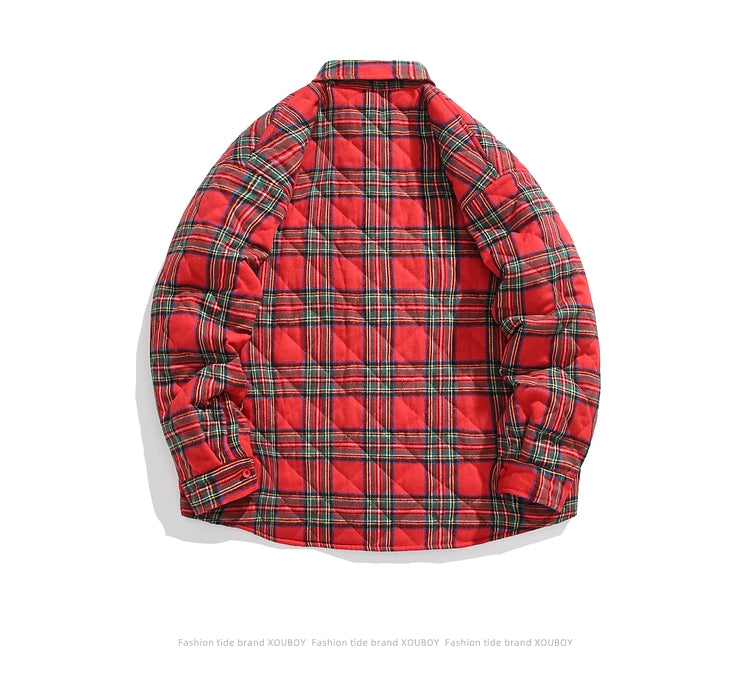 51 Hip Hop American Vintage Thickened Plaid Cotton-Padded Coat for Men Winter Tide Embroidery Couple Cotton Coat Jacket