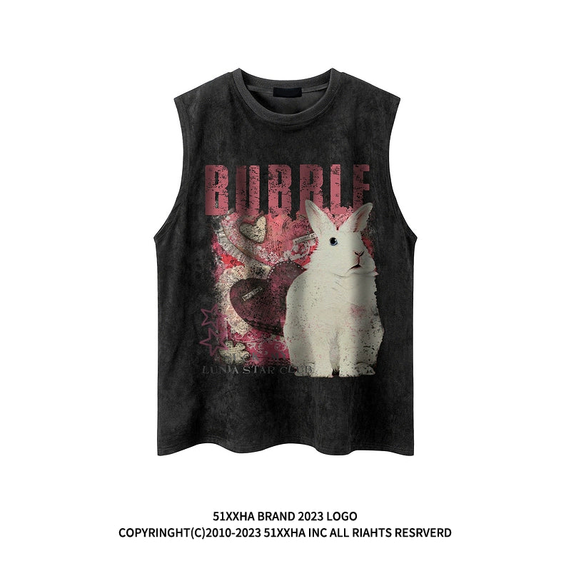 51 Hip-hop European and American Fashion Brand Fun Rabbit Print Basketball Vest Men's Summer Hiphop Waistcoat Sleeveless T-shirt