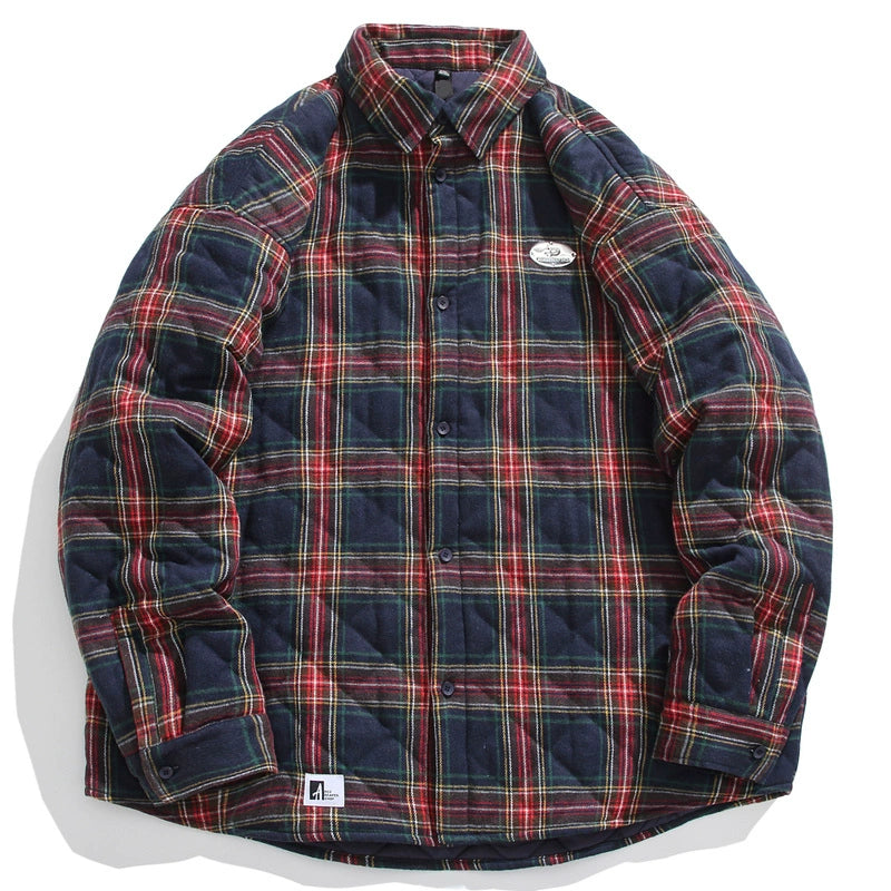 51 Hip Hop American Vintage Thickened Plaid Cotton-Padded Coat for Men Winter Tide Embroidery Couple Cotton Coat Jacket