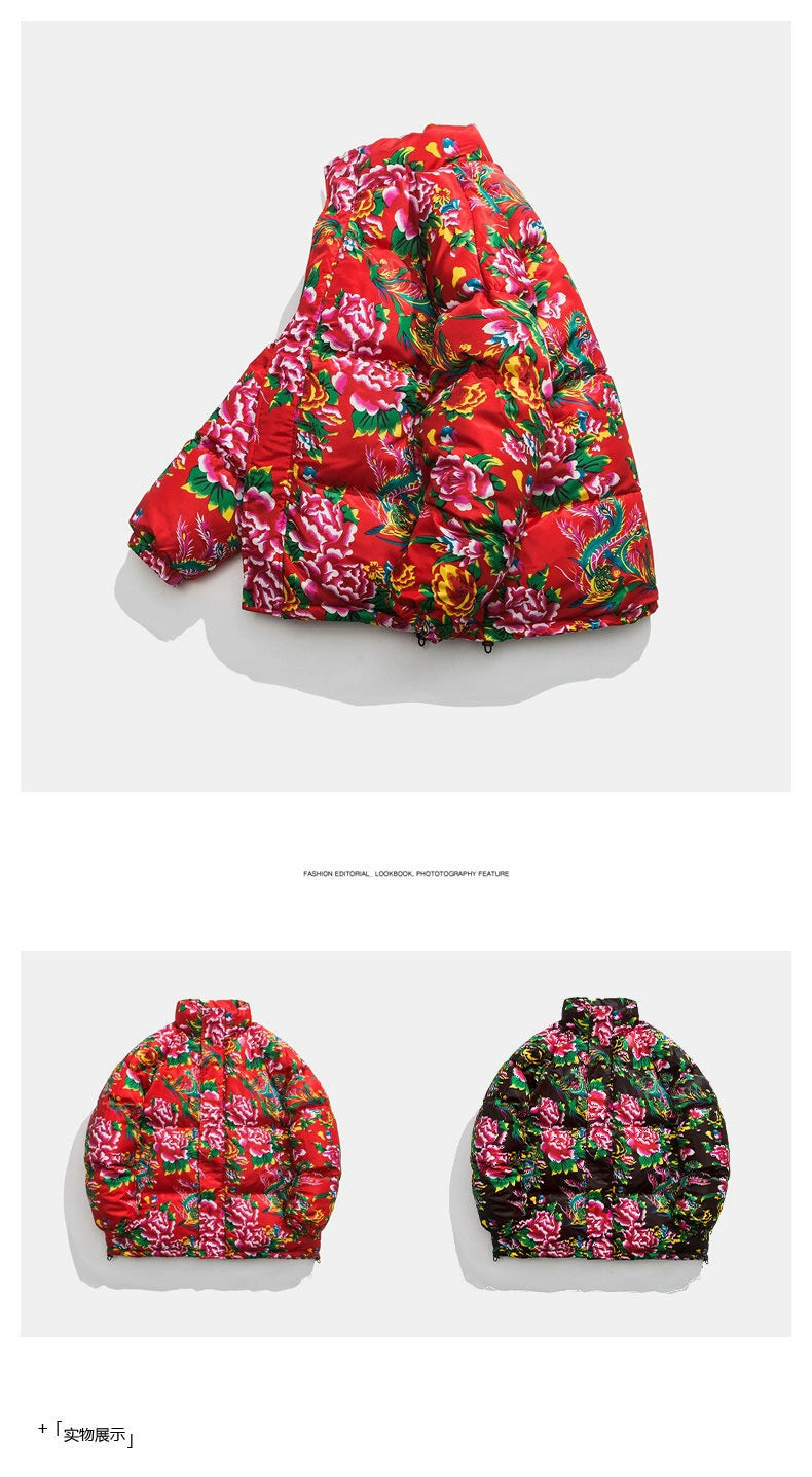 Wassup Glory Winter Thickened Big Flower Cotton-Padded Jacket