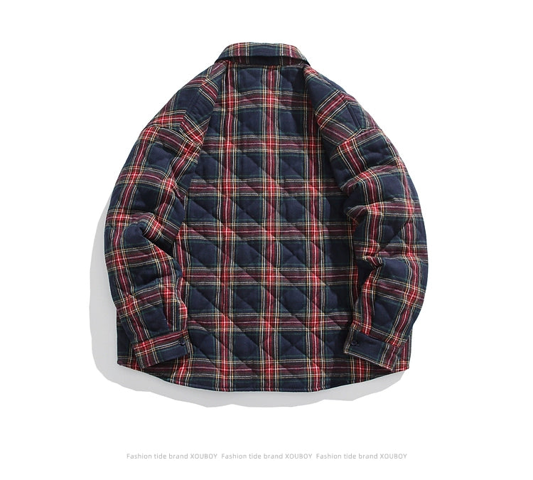 51 Hip Hop American Vintage Thickened Plaid Cotton-Padded Coat for Men Winter Tide Embroidery Couple Cotton Coat Jacket