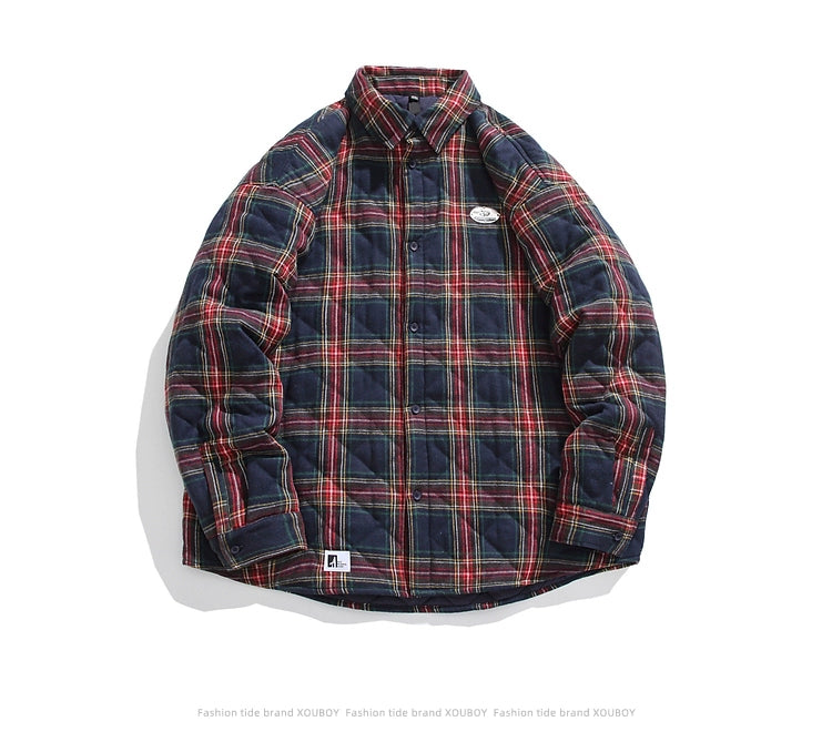 51 Hip Hop American Vintage Thickened Plaid Cotton-Padded Coat for Men Winter Tide Embroidery Couple Cotton Coat Jacket