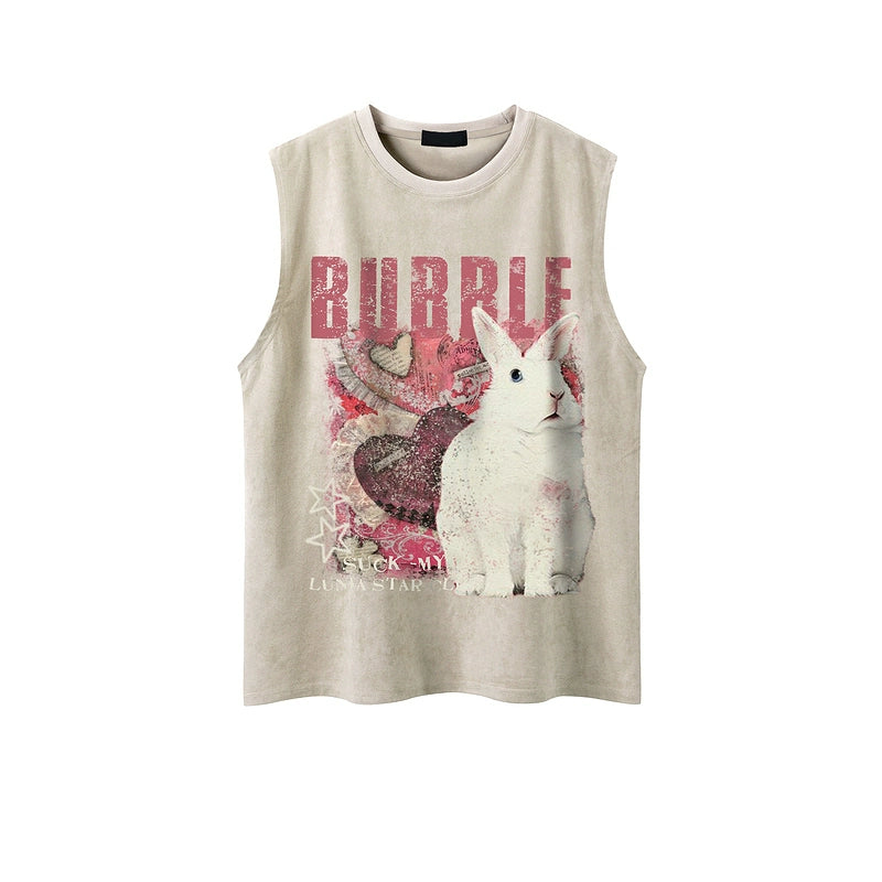 51 Hip-hop European and American Fashion Brand Fun Rabbit Print Basketball Vest Men's Summer Hiphop Waistcoat Sleeveless T-shirt