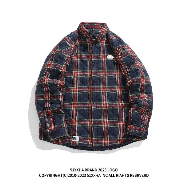 51 Hip Hop American Vintage Thickened Plaid Cotton-Padded Coat for Men Winter Tide Embroidery Couple Cotton Coat Jacket