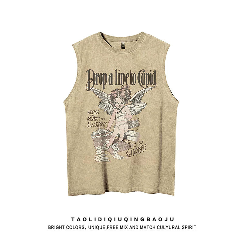 Fashion Brand Angel Print Casual Vest