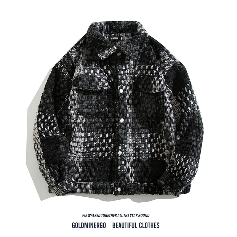 Fashion Hiphop Woven Gingham Jacket Men's Trendy Loose Handsome Fried Street Fancy Classic Style Woolen Outwear