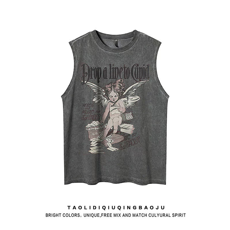 Fashion Brand Angel Print Casual Vest