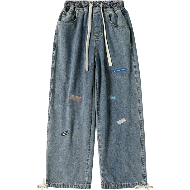 Hip Hop Distressed Drawstring Pants Embroider