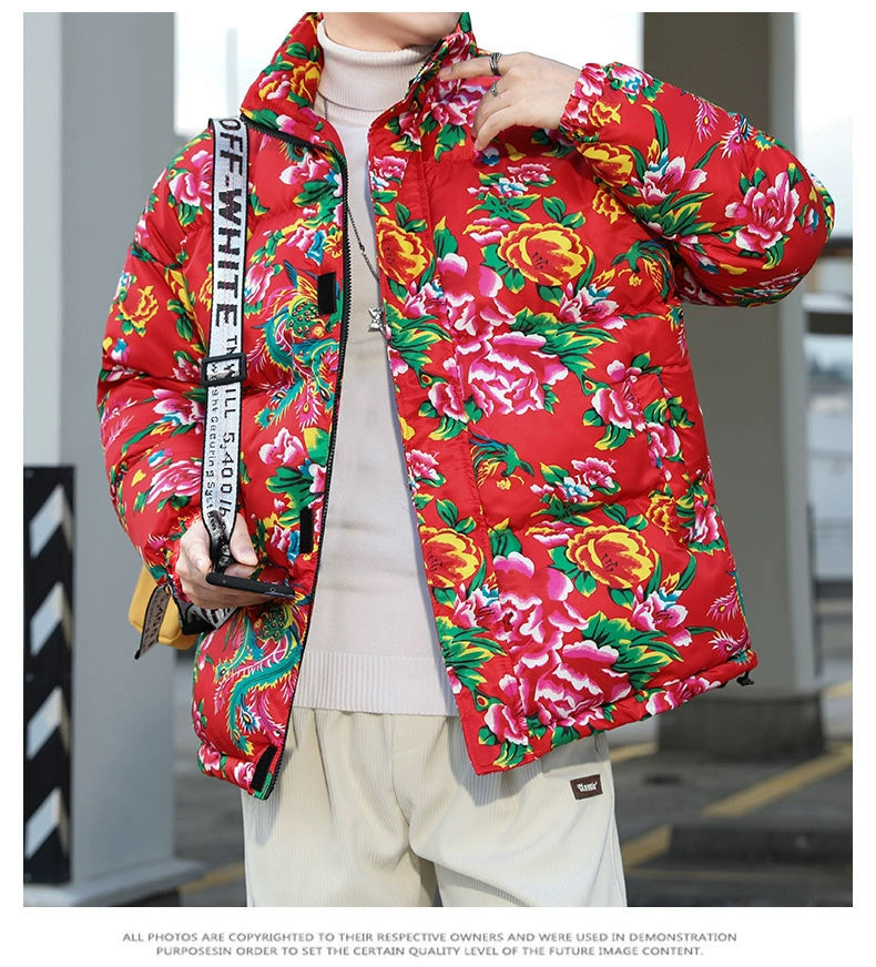 Wassup Glory Winter Thickened Big Flower Cotton-Padded Jacket