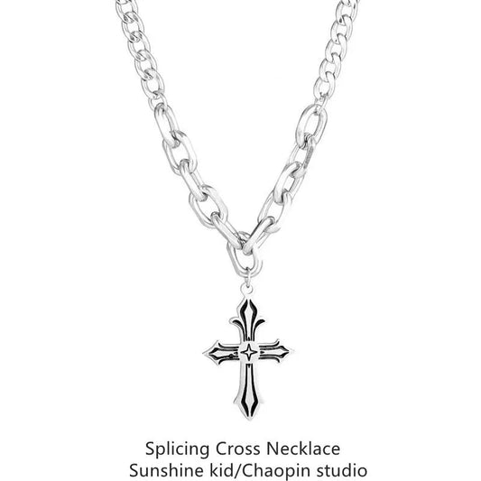 INS Hip-Hop Cross Girls Titanium Steel Stitching Necklace