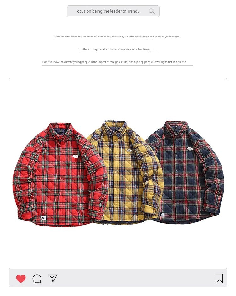 51 Hip Hop American Vintage Thickened Plaid Cotton-Padded Coat for Men Winter Tide Embroidery Couple Cotton Coat Jacket