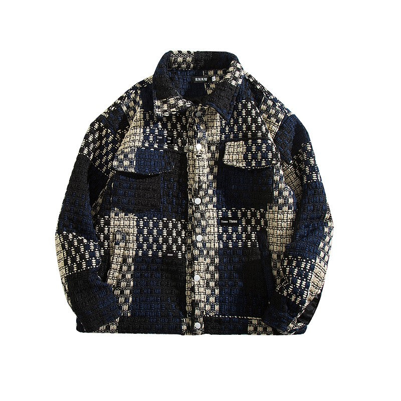 Fashion Hiphop Woven Gingham Jacket Men's Trendy Loose Handsome Fried Street Fancy Classic Style Woolen Outwear