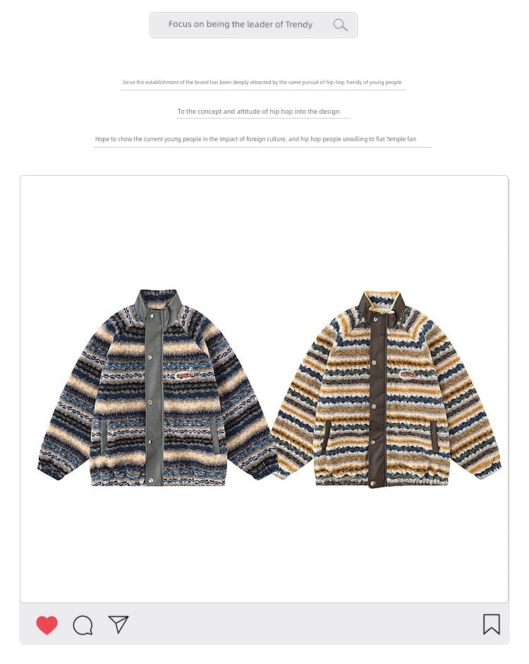 Ethnic Style Contrast Color Stripes Winter Thick Coat Cotton-Padded Coat