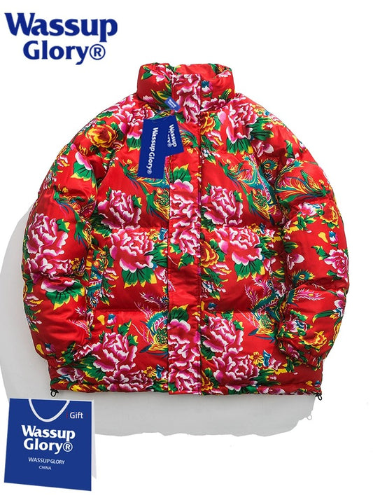 Wassup Glory Winter Thickened Big Flower Cotton-Padded Jacket